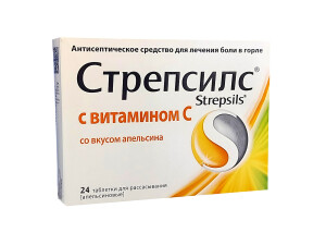 Стрепсилс таблетки №24 (апельсин+витамин Ц)