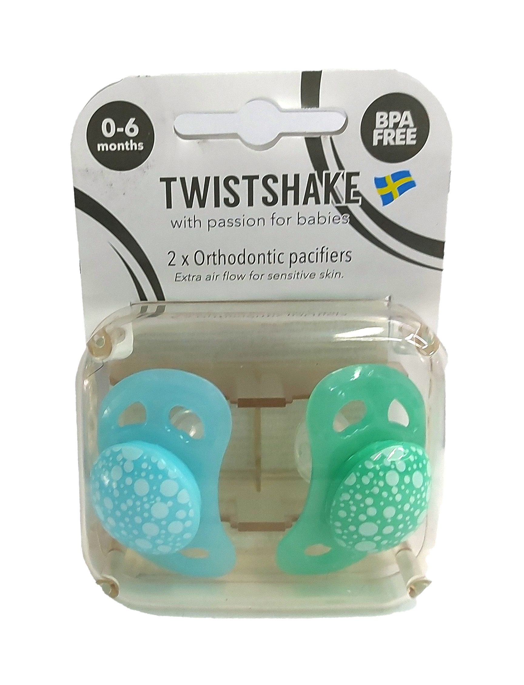 Пустышка twistshake силиконовая 0-6м+ 2шт.(синый-зеленый)