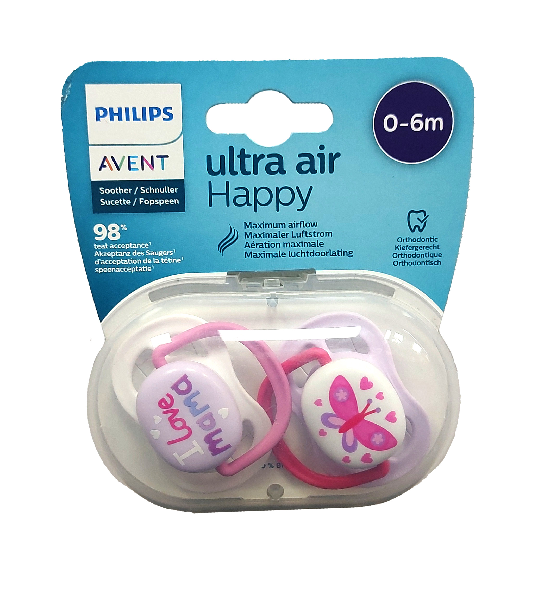 Авент пустышка ultra air happy 0-6м №2 (scf080/02)
