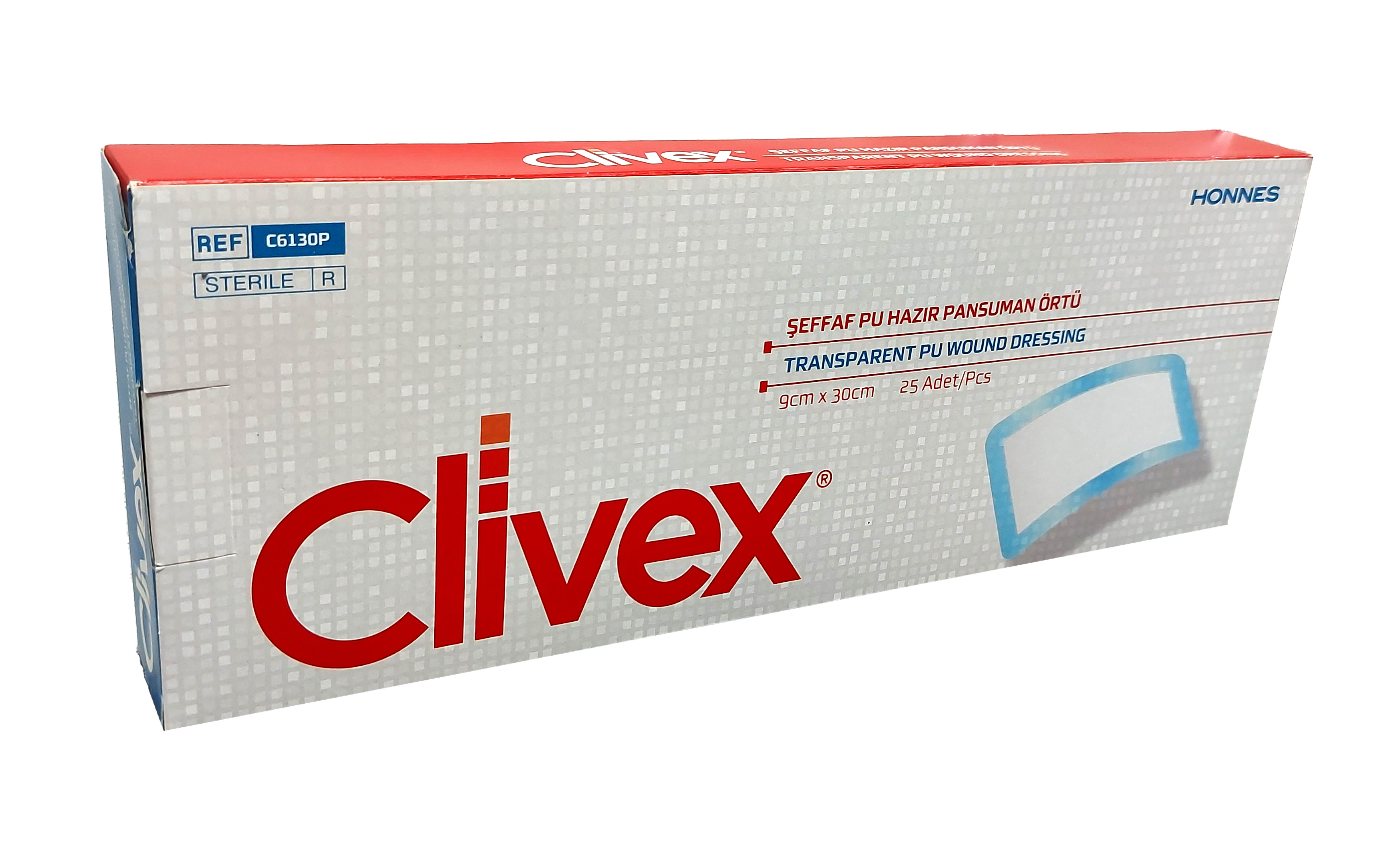 Повязка прозрачная полиуретановая для ран clivex 9смх30см №25