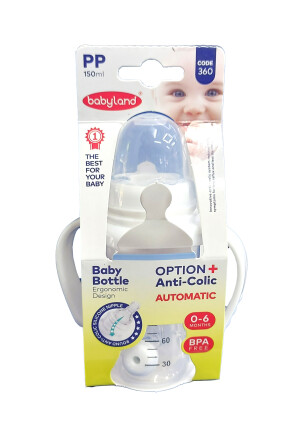 Бутылочка для кормления baby land с ручками automatic 0-6м 150мл