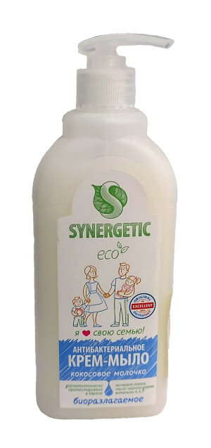 Синергетик эко крем-мыло антибактериальное для рук и тела кокосовое молочка 0,5л