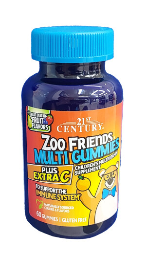 Мультивитамины 21st century с витамином с zoo friends multi gummies для детей жевательные пастилки №60