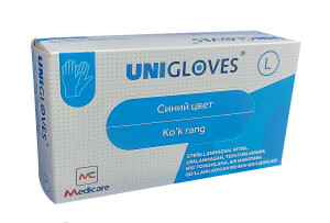 Перчатки н/с смотровые нитриловые unigloves medicare размер (l) №100 (синий)