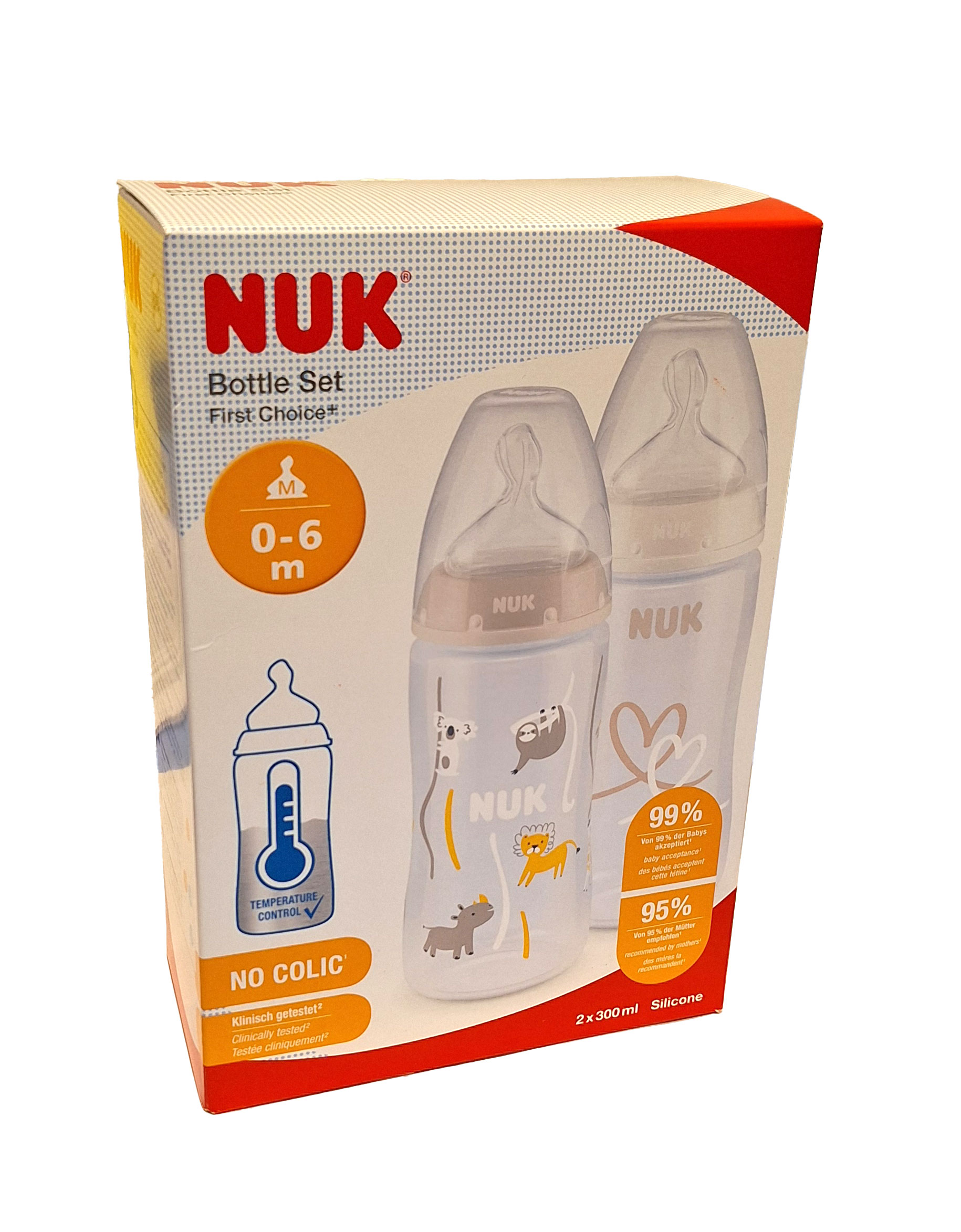 Набор бутылочек nuk с силиконовой антиколиковой соской 0-6м 300мл 2шт