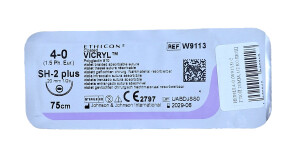 Vikril 4-0 (w9113) 20 mm igna bilan, 1/2 teshuvchi, 75 sm №1 ip