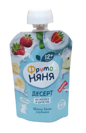 Фрутоняня десерт из молоко и фруктов яблоко, банан, клубника 12мес+ 90г