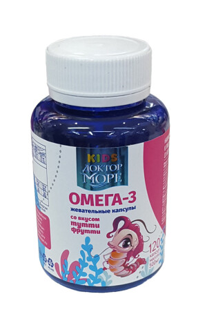 Omega-3 doktor dengiz bolalar D / tutti frutti xushbo'y bolalar kapsulalar 500mg №120 (dev)