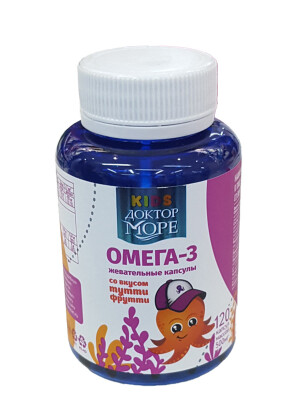 Omega-3 doktor dengiz bolalar D / tutti frutti xushbo'y bolalar kapsulalar 500mg №120 (mal)