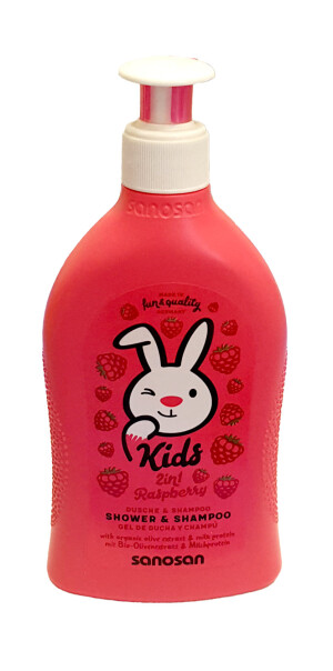 Sanosan Kids shower &amp; shampoo strawberry malinali xushbo'y shampun jeli 2 dan 1400 ml gacha