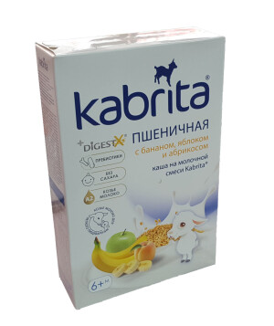 Banan, olma va o'rik bilan bug'doy echki sutidagi kabrita bo'tqasi 6+ 180g