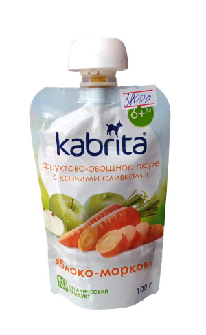 Meva va sabzavot pyuresi kabrita olma-sabzi 100 g