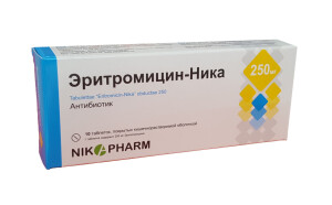 Eritromitsin-Nika tabletkalari 250 mg №10